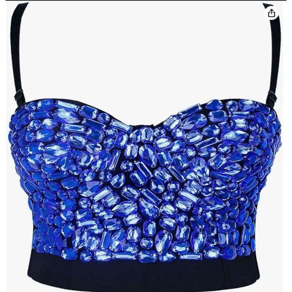 Charmian Women's Colorful Rhinestone Push Up Bra Clubwear Party Bustier Crop Top - Picture 1 of 10